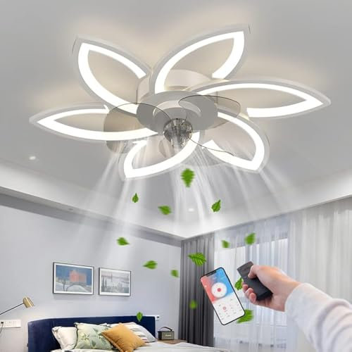 RRBEST LED Deckenventilator mit Beleuchtung,Kreativität 6 Flammige,Leise Dimmbar Lüfterlicht Deckenleuchte mit Fernbedienung und APP Steuerung