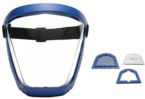 Transparenter Vollgesichtsschutz Fahrradhelm Schutzbrille Augenschutz Maske Schutzhülle Winddichte Gesichtsmaske mit Filtern (Blau + 2 Filter)