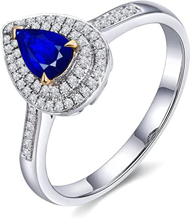 Daesar Trauringe Weißgold 750 Damen, Ringe Tropfen mit 0.68ct Saphir, Verlobungsringe Weißgold Nickelfrei mit Diamant Gr.60 (19.1)