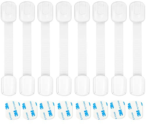 Child Safety Cupboards Straps Locks (8 Pack) for Cabinets Drawers Toilet Fridge Baby Proof Cabinets, Easy Installation, No Drilling Required