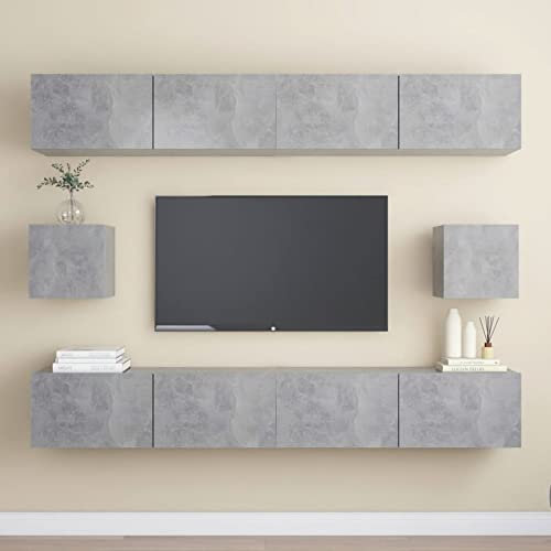 RONGQI 6-TLG. TV-Schrank-Set, Wohnwand Wohnzimmer, Jugendzimmer Komplett Set, Tv-möbel & Phonomöbel, Schrankwand Wohnzimmer, Anbauwand Wohnzimmer, Betongrau Holzwerkstoff