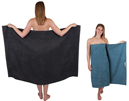 Betz 2 Stück Maxi Duschtücher XXL Badetuch Duschtuch Größe 100x150cm Berlin Farbe Graphit/taubenblau