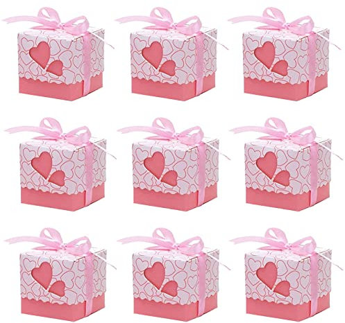 Geschenkschachtel Klein, 50 Stk Gastgeschenke Schachtel, Geschenkbox Taufe, Süßigkeiten Schachtel, Gastgeschenke Geschenkboxen Mit Bändern für Hochzeit, Taufe, Party, Geburtstag