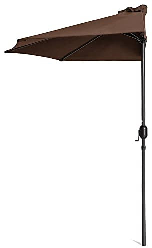 Sonnenschirm Sonnenschirm dunkelbraun 3m halbrund Terrasse Marktschirm, großer Garten/Balkon/Garten/Außensonnenschirm, Sonnenschirm mit Kurbel