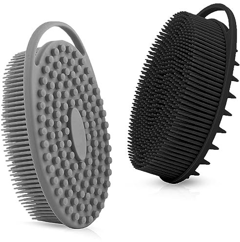 Silikon-Luffa-Peeling, Silikon-Körperschrubber, 2er-Set, weicher Körperpeeling, Badeschwamm, Dusch-Luffa-Schrubberbürste für empfindliche Kinder, Damen, Herren, alle Hauttypen (schwarz und grau)
