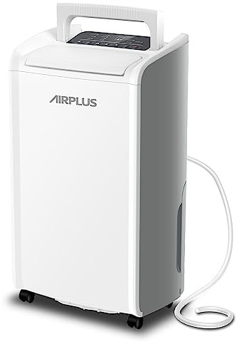 AIRPLUS Deshumidificador de 4,500 pies cuadrados de 70 pintas para sótanos y hogar, con manguera de drenaje, eficiente, energía, con doble protección y 4 modos inteligentes, temporizador de 24 horas,