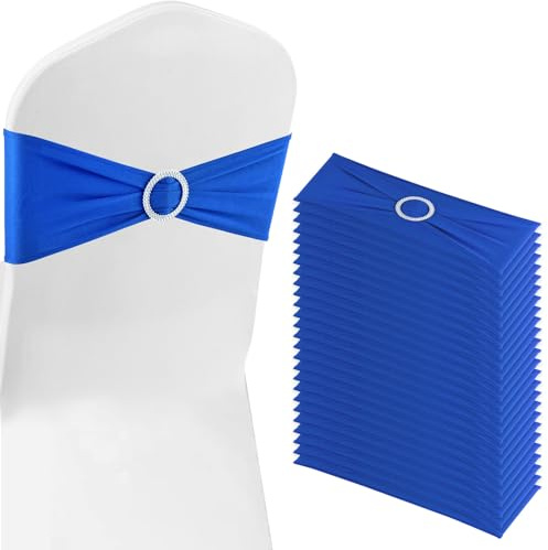 BOUBONI Royal Blue Chair Sashes 50 Pack Spandex Stretch Chair Band Sashes with Buckles for Folding Chairs Wedding Party Reception Baby Shower Events Banquet Decorations