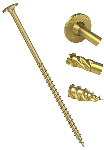 8mm x 200mm 'M' High Performacne Yellow Hardened Wafer Head Torx Wood Timber Construction Screw Sleepr Screws with Flat Head Carpenter Screws (Pack of 10)