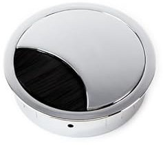 TecLines TKD002 Tisch Kabeldurchlass rund 80mm (Chrom poliert), Kabeldose, Bürstendichtung, für mehrere Kabel