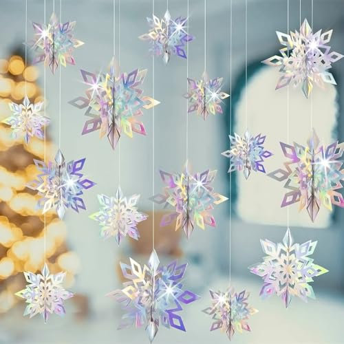 Schneeflocken Deko,12pcs Christmas Weihnachten Hängende Dekoration Glitzernde Christbaumschmuck Schneeflocken Anhänger Weihnachten Deko, Weihnachtsbaumschmuck Hängende Ornamente (Silber)