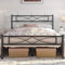 Yaheetech Cadre de Lit 140x200 cm avec Sommier, Lits en Métal Double pour Adultes 2 Personnes Deux Places, Sommier à Lattes et Tête de Lits, 32cm Espace de Rangement, Assemblage Simple, Noir