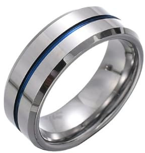 Homxi Wolfram Ringe Herren mit Gravur,Einfache Rund Ringe Herren Blau Silber Herren Ring Größe 62 (19.7)