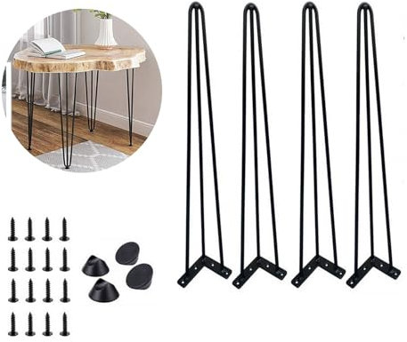 HSHa Lot de 4 pieds en épingles à cheveux, 86 cm, avec pieds de protection du sol et vis, interchangeables, pour table à manger, table basse, bureau
