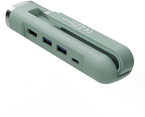 Ewent Hub 5 in 1 Typ C Adapter, Multiport Hub 1xHDMI 4K, 1xPD 100W, 2X USB-A, 1xLAN, Docking Station Kompatibel mit MacBook Pro/Air, iPad, iPhone 16 Plus Max, Galaxy S24, 11,5cm langes Kabel