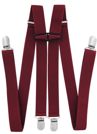 axy Hosenträger für Herren breit 2,5 cm in H-Form mit 4 Hosenträger Clips extra stark längenverstellbar (Weinrot)