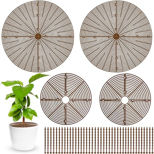 Srmayyi 4 Pcs Plant Pot Grid,20.5 Inch 11.8 Inch Soil Protector Covers Cuttable Flower Pot Grid,Cat Digging Stopper Baby Safety Plant Pot Cover with Stakes for Indoor Outdoor