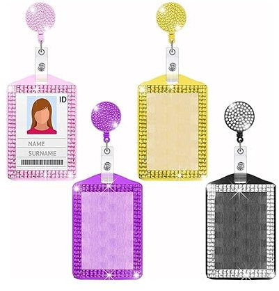 posti a sedere, carte d'identità, 4 pezzi Cover for badge identificativo Strass Protezione carina Porta carte di credito Distintivo di cristallo Custodie for documenti verticali for ufficio portatili