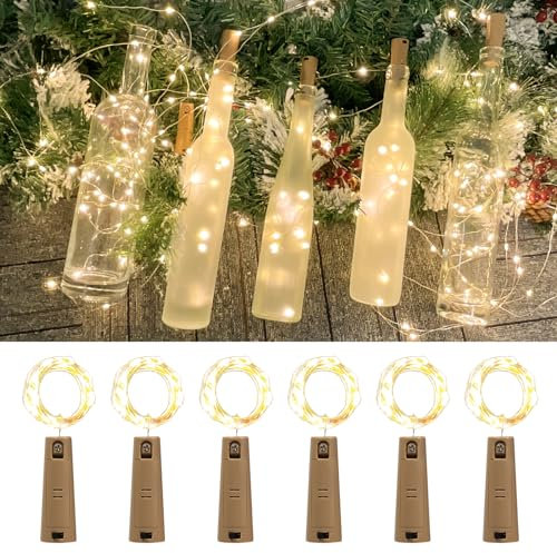 Etinga 6 Pack 2M 20 LED Double Battery Bottle Lights for Indoor and Outdoor Christmas Warm White