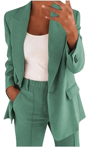 EMATOP Hosenanzug Damen Elegant Business Anzug Set 2-teilig Slim fit Blazer Hose Outfit Casual Sportlich Freizeitanzug Mode Revers Longblazer Lang Hosen Tracksuit Baumwolle Einfarbig Streetwear