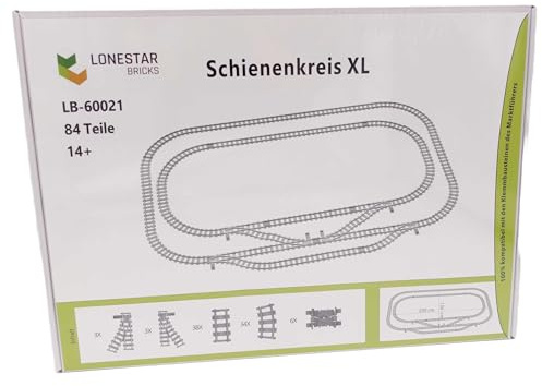 Lonestar Klemmbausteine Schienenkreis XL, City Schienen Set, kompatibel mit Klemmbausteinen, großes Eisenbahn Erweiterungspaket, Robustes Schienenset für kreative Landschaftsprojekte