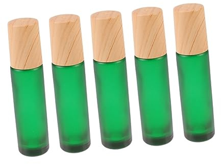 Ipetboom 5pièces Flacons Verre Avec Couvercle Bois Bouteilles Miniatures Vides Pour Parfum Conteneurs Portables Pour Voyage Et Maison Vert Mat