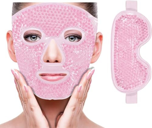 Masque chaud et froid pour le visage,réduit les gonflements,élimine les cernes sous les yeux et atténue les cernes,soulage les maux de tête,illumine la peau(masque facial rose+masque pour les yeux)