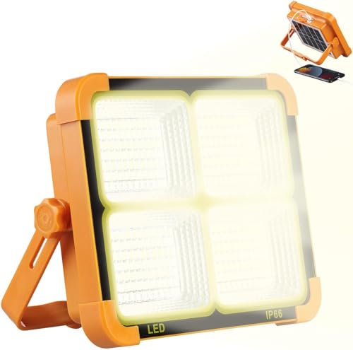 Luminea Baustrahler: Solar-Akku-Strahler mit CCT-LEDs und Powerbank, 1000 lm, dimmbar (Akku Arbeitsleuchte, Baustrahler LED Solar, Batterie)