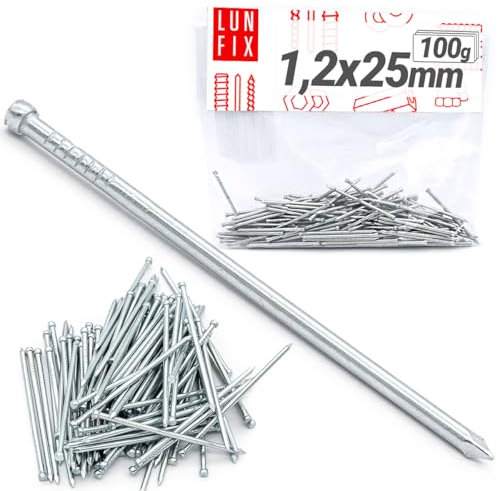 Lun Fix Drahtstifte 1,2x25 mm (1.0) – 0,1 kg (ca. 235 Stk.) mit Stauchkopf Stahl verzinkt silber für Holzleisten, Möbel, Renovierungen, Innen- und Außenbereich