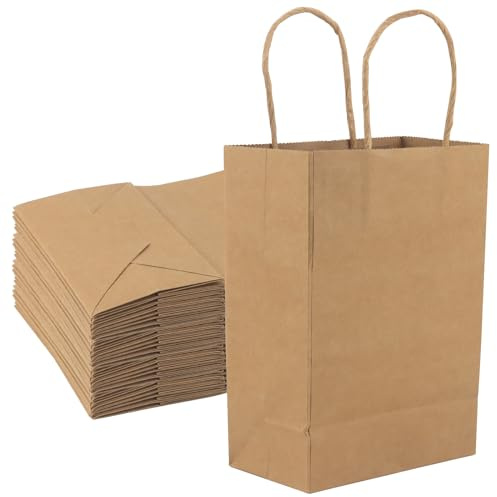 LEXININ 40 PCS Small Kraft Paper Gift Bags, Brown Paper bags with Handles for Wedding, Party, Birthday, 15 x 8 x 21cm