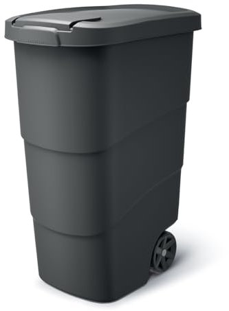 MELTOM Cubo de basura con ruedas y tapa, contenedor grande de plástico (negro)
