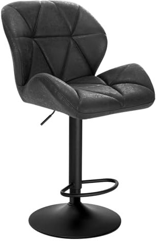 WOLTU Barhocker 1er Set Barstuhl Tresenhocker Bistrohocker Designer Hocker mit Rückenlehne, höhenverstellbar, drehbar, Kunstleder Stahl, Schwarz, BH287sz-1