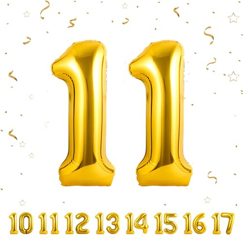 Zahlen luftballon 11 jahre | Gold Folienballon-4011 Geburtstagsdeko -11 Ballon Zahl Deko zum Geburtstag fliegt mit Helium 11.Geburtstag für Männer Frauen 11.Geburtstagsparty Jubiläum