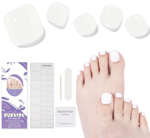 DUKASOU 32 PCS Unghie Gel Adesive UV Piedi | Smalto Adesivo per Unghie Piedi | Gel Nail Stickers Unghies Nail Art