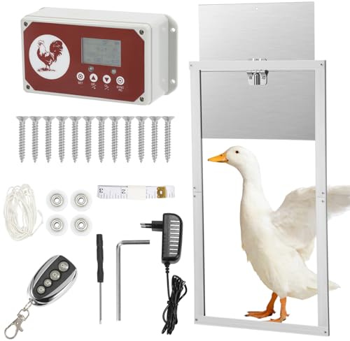 Daromigo Automatische Hühnerklappe, Aluminum Lichtsensor Elektrische hühnerklappe mit Großes Display, Timer, Einklemmschutz, Fernbedienung, Hühnertür Türöffner 60x30cm, Wasserdicht IP44