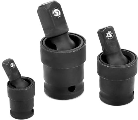 QWORK® 3 Pcs Impact Grade Swivel Socket Set, Universal Joint Socket with Ball Spring Design, 1/4, 3/8, 1/2 Impact Universal U-Joint, for Ratchet Wrench and Manual Wrench