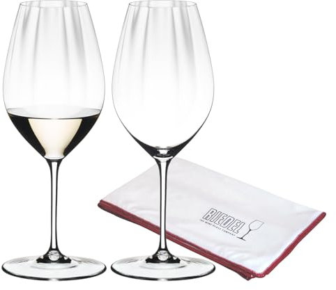 RIEDEL Performance Riesling Weinglas 2er Set, 623 ml, Weißweingläser mit Optik, Kristallglas, inklusive Poliertuch Logo (50 x 64 cm)