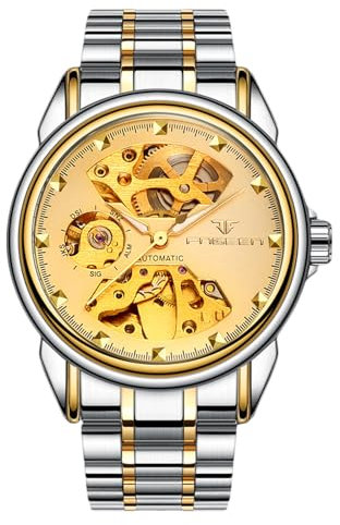 rorios Paar Mechanische Armbanduhr Damen Herren Uhren Automatik Edelstahl Uhr Minimalistisch Business Uhr Mode Skelett Uhr Gold Silber