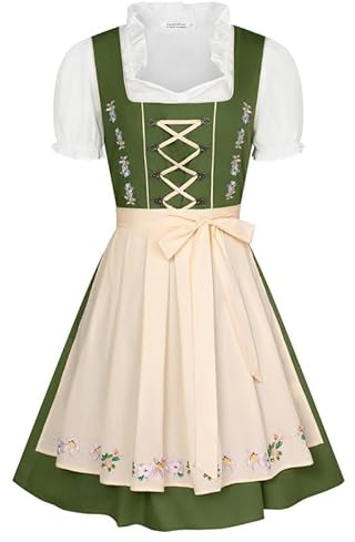 Bavarian Costume Women Plus Size 3 Piece German Dirndl Dress Oktoberfest Outfit Bavarian Beer Carnival Party Yellow-Green