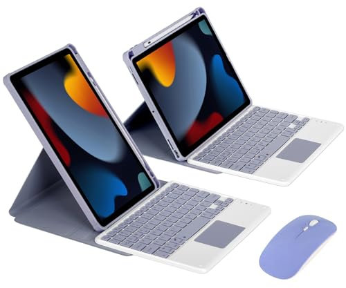ZKAIAI Funda con Teclado para iPad Air 5ª y 4ª Gen 10,9Pulgadas 2022/2020, Formato Vertical y Horizontal, QWERTY Español Ñ Bluetooth Desmontable Teclado con Ratón y Estuche Portátil Delgado, Púrpura
