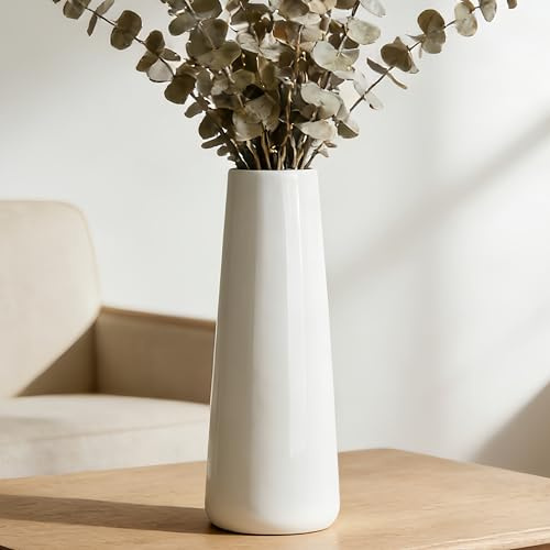JIDOFUE Weiße Keramikvase, hohe Blumenvase, 12 Zoll/30 cm hoch Moderne große strukturierte Bodenvasen für Home Decor, Regal, Bauernhaus, Wohnzimmer Tischmittelpunkte,Skinny Vase für Pampasgras