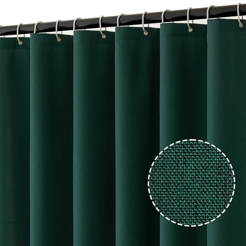 MIULEE Leinen Texturiert Duschvorhang 120x200 cm dunkelgrün, Schwerer Hotel Luxus Polyester Wasserdicht Duschvorhänge, Antischimmel Waschbar Stoff Badvorhang für Badezimmer mit 8 Ringe