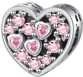 GOUWO Charms aus 925er Silber mit rosa Rosenherz kompatibel mit Pandora Armband und Halskette Schmuck für Frauen Mutter Tochter Geburtstag Halloween Muttertag Valentinstag Geschenke