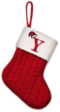 Putentfun Nikolausstrumpf Personalisiert mit Buchstaben Weihnachtsstrümpfe 20 cm Bestickter Nikolausstrumpf Christmas Stockings Weiß Bündchen Kamin hängende Ornamente Geschenkhalter für Weihnachtsbaum