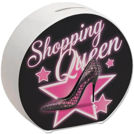 Schuh mit Stern Spardose - Shopping Queen stilvolle Spardose für Liebhaberinnen schwarzer Hintergrund eleganter hoher Absatz - Shopping Queen