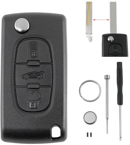 CE0523 For Peugeot 207 307 308 407 607 and Citroen C2 C3 C4 C5 C6 3 Buttons Car Key Fob Case with HU83 Blade and Pin Removal Tool Battery CR1620