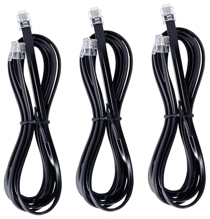 TOYAYAYO RJ12 Cable Phone Cord 6.6ft RJ12 6P6C Male to Male Straight Wired for Both Data and Voice Use - 6.6Feet-Black-3 Pack