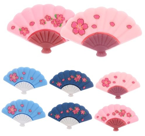 CRILSTYLEO 8pcs Fan Ornaments Japanese Bracelet Charms Cherry Blossom Japanese Fan Charms Flatback Charms Mini Fan Flatback Crafts Mini Fan Miniature Fan Charms Kawaii Charms Plastic