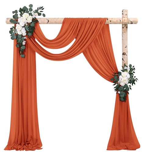 2 Paneele Hochzeitsbogen Querbehang Drapierstoff,73cm x 610cm Terracotta Chiffon-Stoff Transparenter Tüll Hintergrund Vorhang Kulissenvorhänge für Fotografie Bogen Bühne Party Hochzeit Torbogen