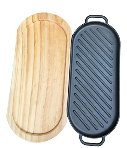 JECOMPRIS Steak Iron Plate Frying Pan Non-Stick Cast Iron Grill Pan Steak Teppanyaki Set Home Cooking Scratch-Resistant Surface