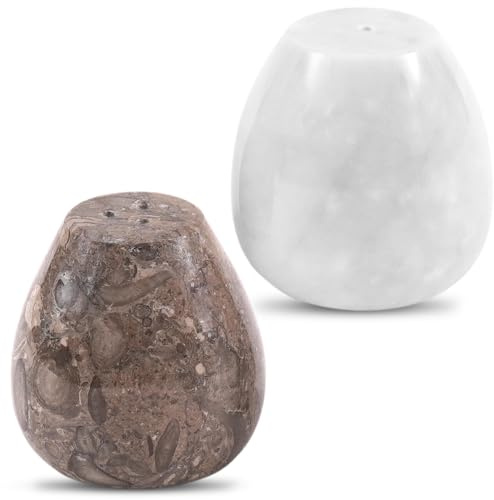 Marble Salt and Pepper Egg Shape Shakers Set of 2 Oceanic & White 2.3 Salt & Sugar Container - Seasoning Container for Modern Kitchen Decor
